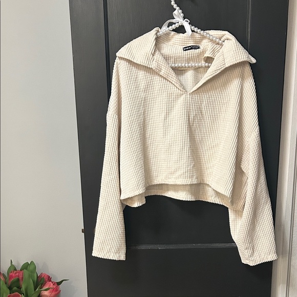 Cream Ribbed Cropped Sweater - Picture 1 of 1